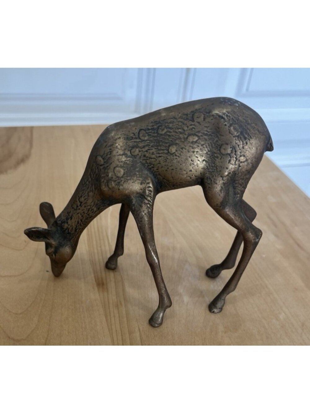 MCM Decor Vintage Solid Brass Grazing Deer Figurine Textured Christmas Rustic